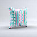 The Pink Green Teal Vertical Pattern ink-Fuzed Decorative Throw Pillow