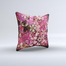 Pink Grungy Floral Abstract Ink-Fuzed Decorative Throw Pillow