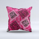 Pink Patched Animal Print  Ink-Fuzed Decorative Throw Pillow