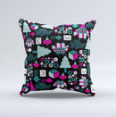 Pink & Teal Owl Collaged Vector Shapes  Ink-Fuzed Decorative Throw Pillow