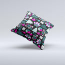Pink & Teal Owl Collaged Vector Shapes  Ink-Fuzed Decorative Throw Pillow