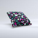 Pink & Teal Owl Collaged Vector Shapes  Ink-Fuzed Decorative Throw Pillow