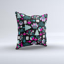 Pink & Teal Owl Collaged Vector Shapes  Ink-Fuzed Decorative Throw Pillow