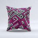 Pink & White Abstract Maze Pattern Ink-Fuzed Decorative Throw Pillow