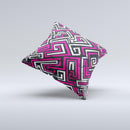Pink & White Abstract Maze Pattern Ink-Fuzed Decorative Throw Pillow