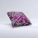 Pink & White Abstract Maze Pattern Ink-Fuzed Decorative Throw Pillow