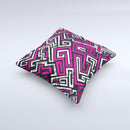 Pink & White Abstract Maze Pattern Ink-Fuzed Decorative Throw Pillow