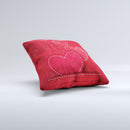 Pocket with Red Scratched Hearts  Ink-Fuzed Decorative Throw Pillow