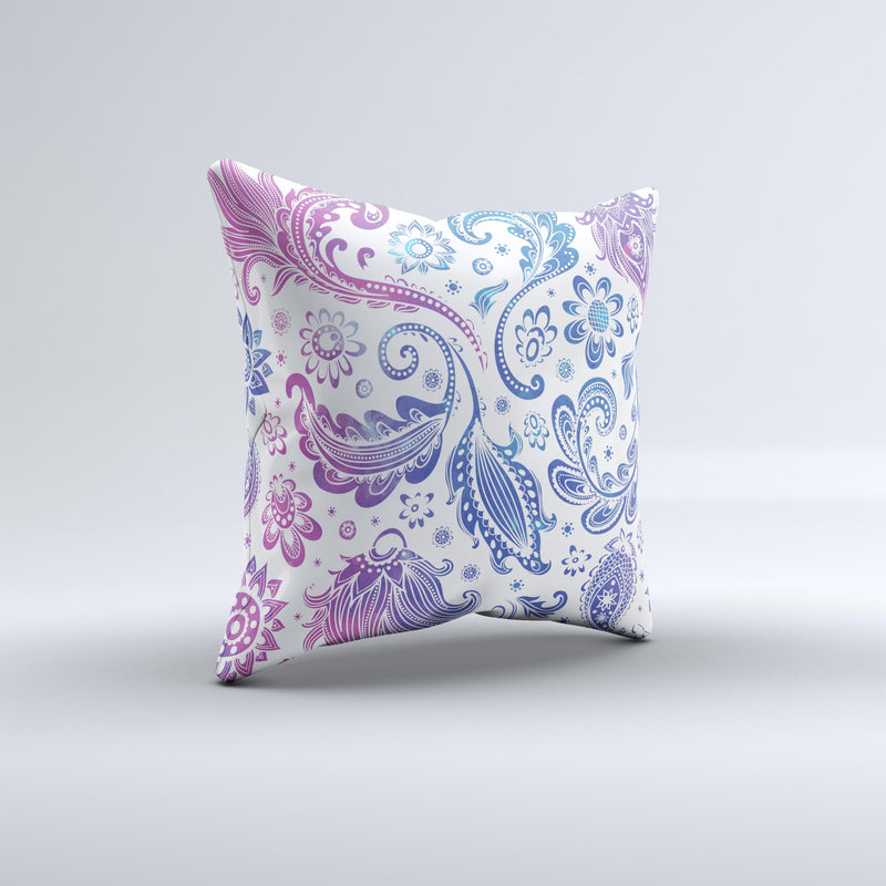 The Purple & Blue Flowered ink-Fuzed Decorative Throw Pillow