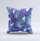 Purple & Blue Vector Floral Design Ink-Fuzed Decorative Throw Pillow