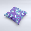 Purple & Blue Vector Floral Design Ink-Fuzed Decorative Throw Pillow