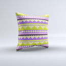 Purple & Green Tribal Ethic Geometric Pattern  Ink-Fuzed Decorative Throw Pillow