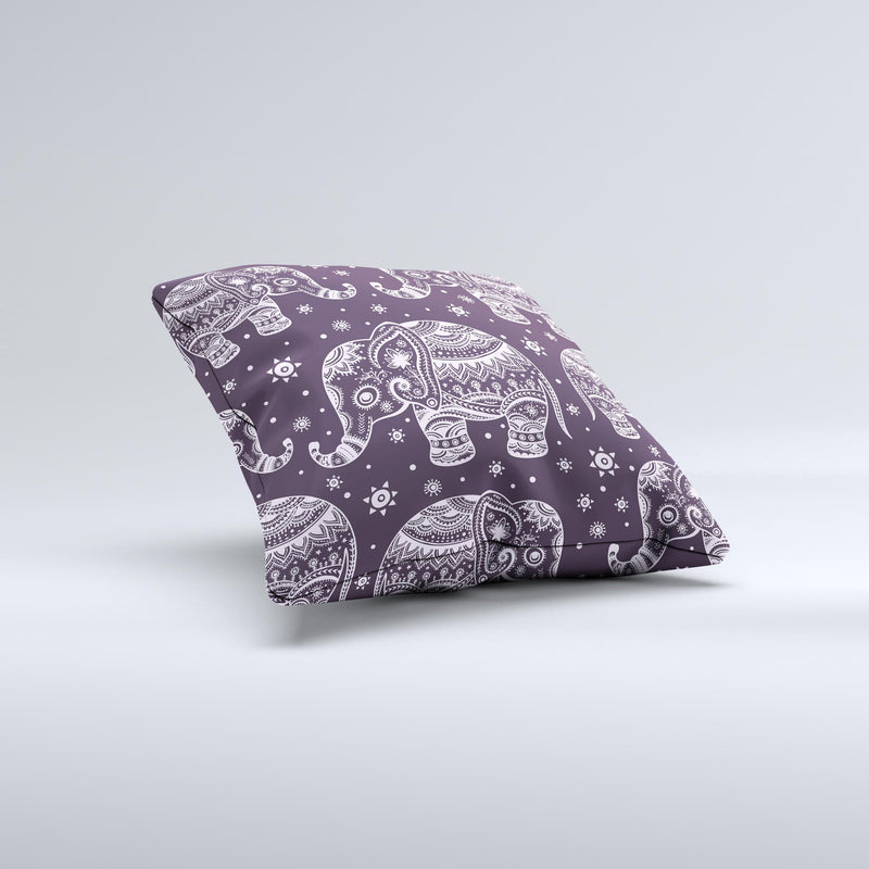 The Purple Sacred Elephant Pattern ink-Fuzed Decorative Throw Pillow