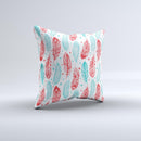 The Red & Blue Feather Pattern ink-Fuzed Decorative Throw Pillow