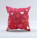 Red Sketched Love Hearts Illustrastion Ink-Fuzed Decorative Throw Pillow