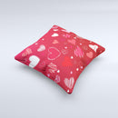 Red Sketched Love Hearts Illustrastion Ink-Fuzed Decorative Throw Pillow