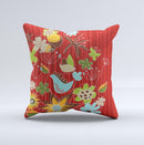 Red Striped Vector Floral Design Ink-Fuzed Decorative Throw Pillow