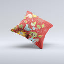 Red Striped Vector Floral Design Ink-Fuzed Decorative Throw Pillow