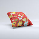 Red Striped Vector Floral Design Ink-Fuzed Decorative Throw Pillow