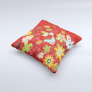 Red Striped Vector Floral Design Ink-Fuzed Decorative Throw Pillow