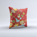 Red Striped Vector Floral Design Ink-Fuzed Decorative Throw Pillow