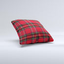 Red Stuart Tartan Plaid Fabric Pattern  Ink-Fuzed Decorative Throw Pillow
