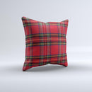 Red Stuart Tartan Plaid Fabric Pattern  Ink-Fuzed Decorative Throw Pillow