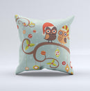 Retro Christmas Owls with Ornaments  Ink-Fuzed Decorative Throw Pillow