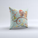 Retro Christmas Owls with Ornaments  Ink-Fuzed Decorative Throw Pillow
