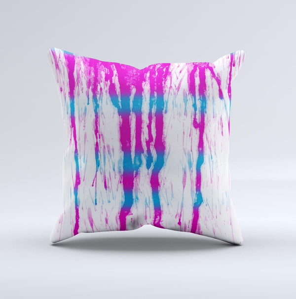 The Running Blue and Pink WaterColor Paint ink-Fuzed Decorative Throw Pillow