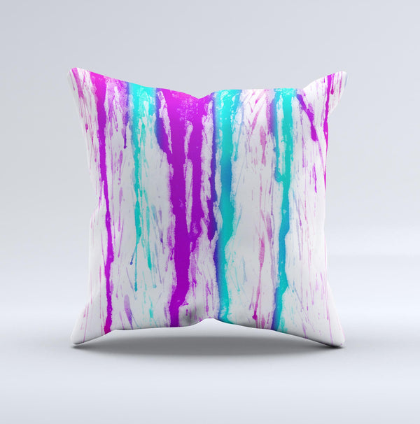 The Running Purple and Teal WaterColor Paint ink-Fuzed Decorative Throw Pillow