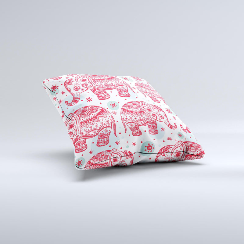 The Sacred Red Elephant and Polkadots ink-Fuzed Decorative Throw Pillow
