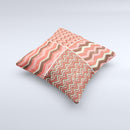 Scratched Coral & Brown Layered Chevron All Ink-Fuzed Decorative Throw Pillow