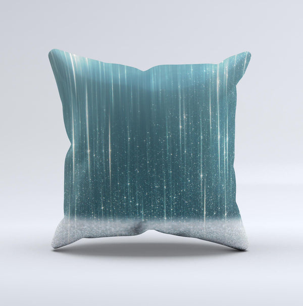 The Scratched Teal and White Surface with Silver Sparkle ink-Fuzed Decorative Throw Pillow