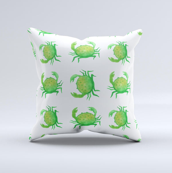 The Seamless Green Crab WaterColor ink-Fuzed Decorative Throw Pillow