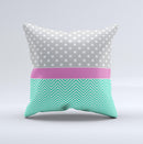 Sharp Chevron White and Mint Green with Light Gray Polka and Pink Stripe  Ink-Fuzed Decorative Throw Pillow
