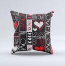 Sketch Love Heart Collage  Ink-Fuzed Decorative Throw Pillow