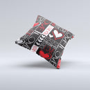 Sketch Love Heart Collage  Ink-Fuzed Decorative Throw Pillow