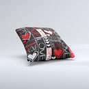 Sketch Love Heart Collage  Ink-Fuzed Decorative Throw Pillow