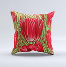 Sketched Pink & Green Tulips  Ink-Fuzed Decorative Throw Pillow