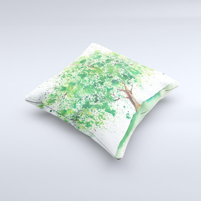 The Splattered Watercolor Tree of Life ink-Fuzed Decorative Throw Pillow