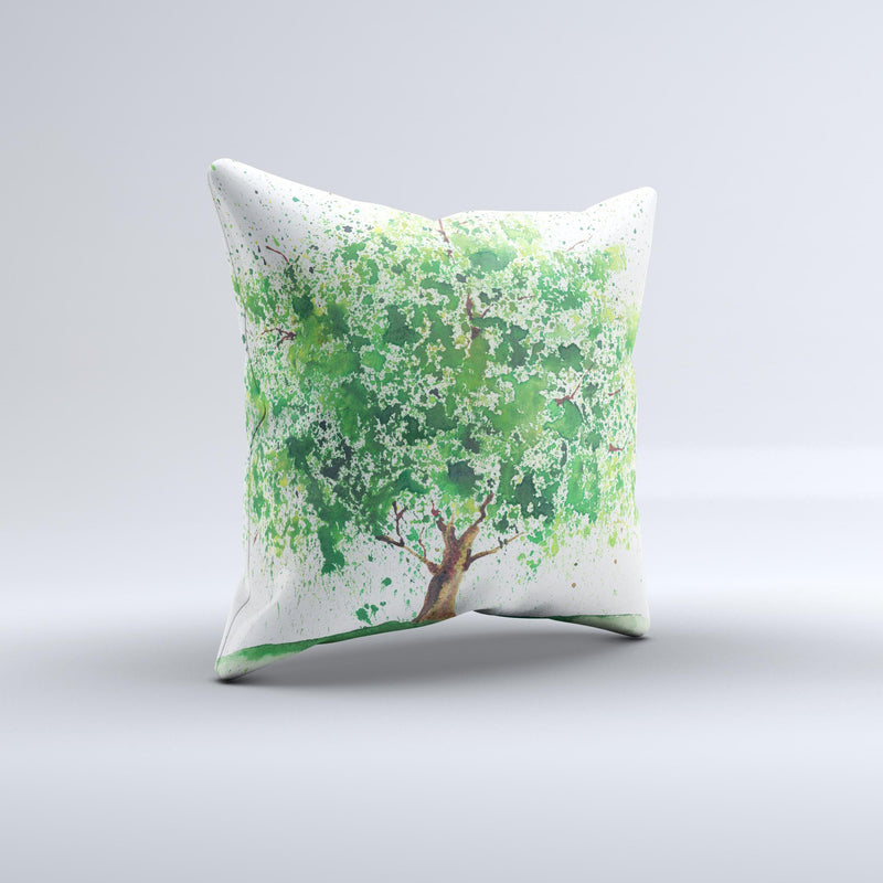 The Splattered Watercolor Tree of Life ink-Fuzed Decorative Throw Pillow