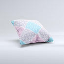 Squared Pink & Blue Textile Patterns  Ink-Fuzed Decorative Throw Pillow