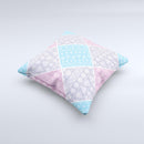 Squared Pink & Blue Textile Patterns  Ink-Fuzed Decorative Throw Pillow