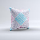 Squared Pink & Blue Textile Patterns  Ink-Fuzed Decorative Throw Pillow