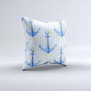 The Striped Blue and Gold Watercolor Anchor ink-Fuzed Decorative Throw Pillow