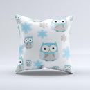 Subtle Blue Cartoon Owls  Ink-Fuzed Decorative Throw Pillow