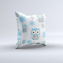 Subtle Blue Cartoon Owls  Ink-Fuzed Decorative Throw Pillow