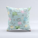 Subtle Blue With Coffee Icon Sketches  Ink-Fuzed Decorative Throw Pillow