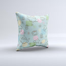 Subtle Blue With Coffee Icon Sketches  Ink-Fuzed Decorative Throw Pillow
